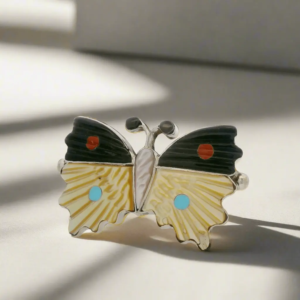 Tamara Pinto Multi Gem Butterfly Zuni Usa Native American Made 925 Sterling Silver Ring 1