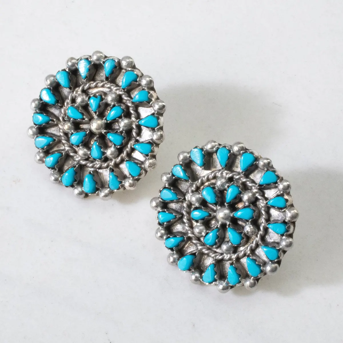 Tricia Leekity Kingman Turquoise Flower Usa Zuni Native American Made 925 Sterling Silver Earrings With Stud Backing 1