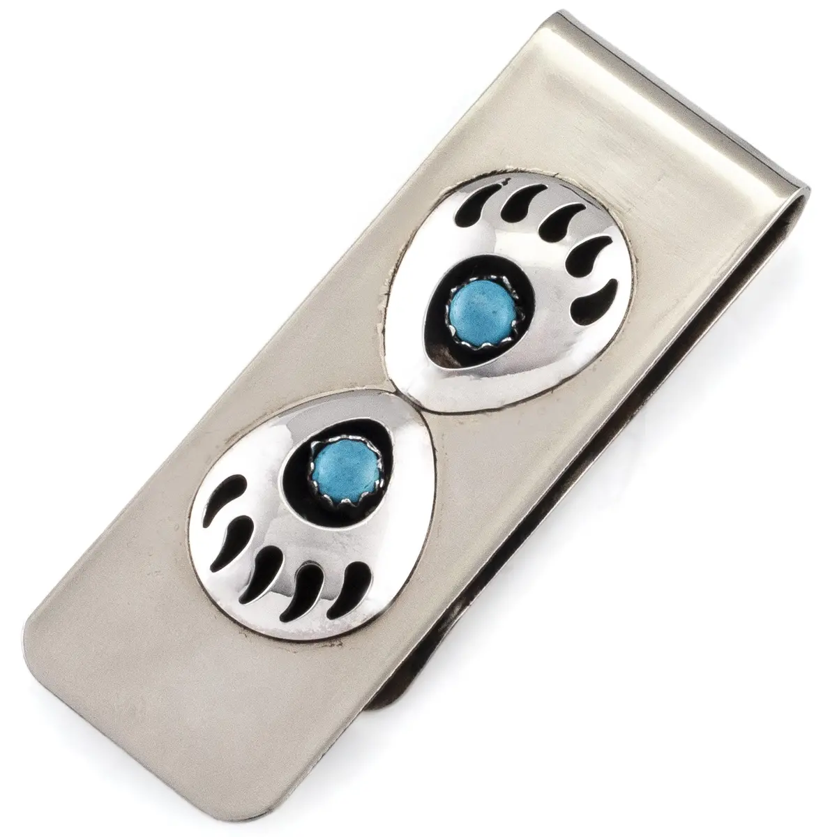 Double Bear Paw Wih Turquoise Inlay Usa Native American Made 925 Sterling Silver Money Clip 1