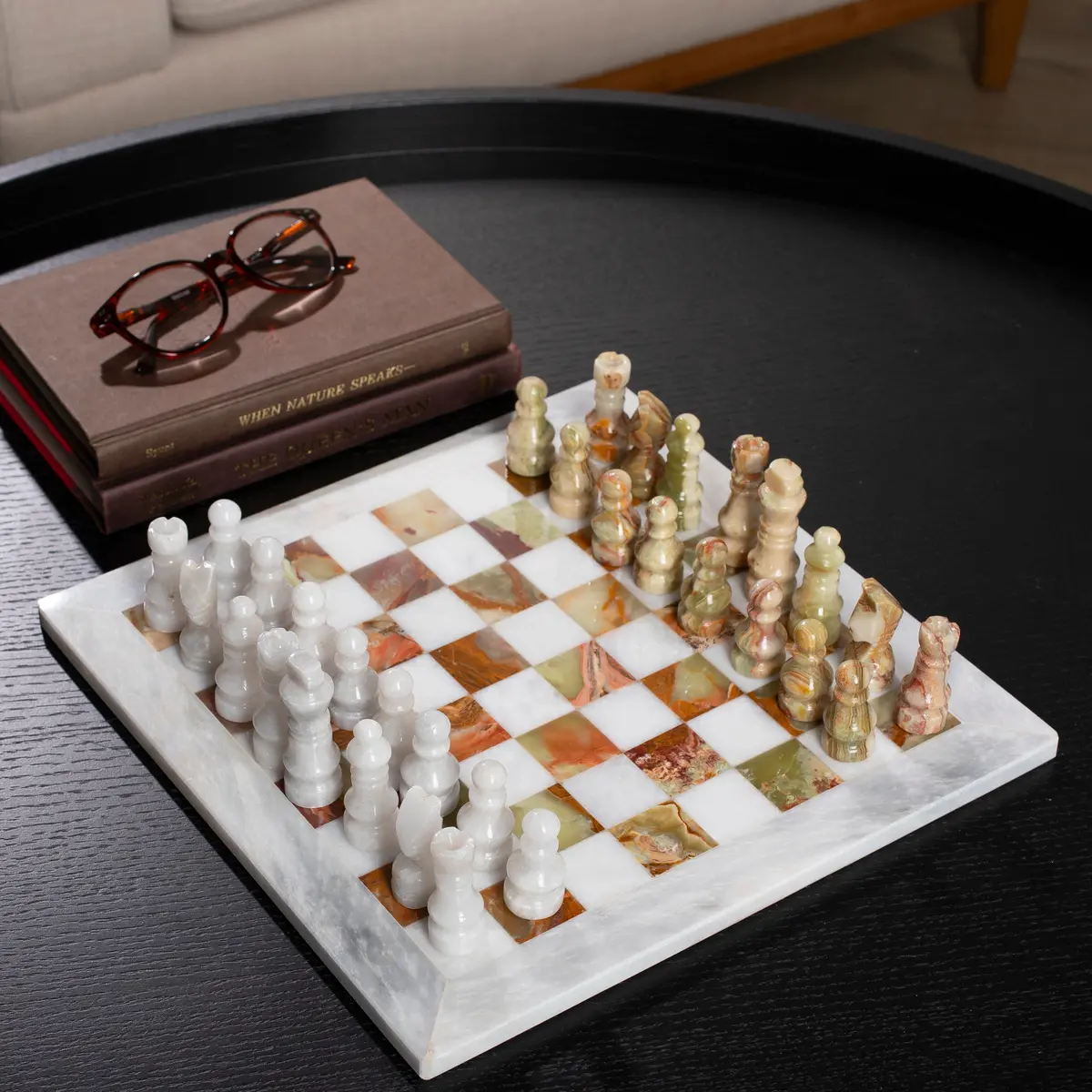 Green Onyx Hand-Carved Chess Set 2