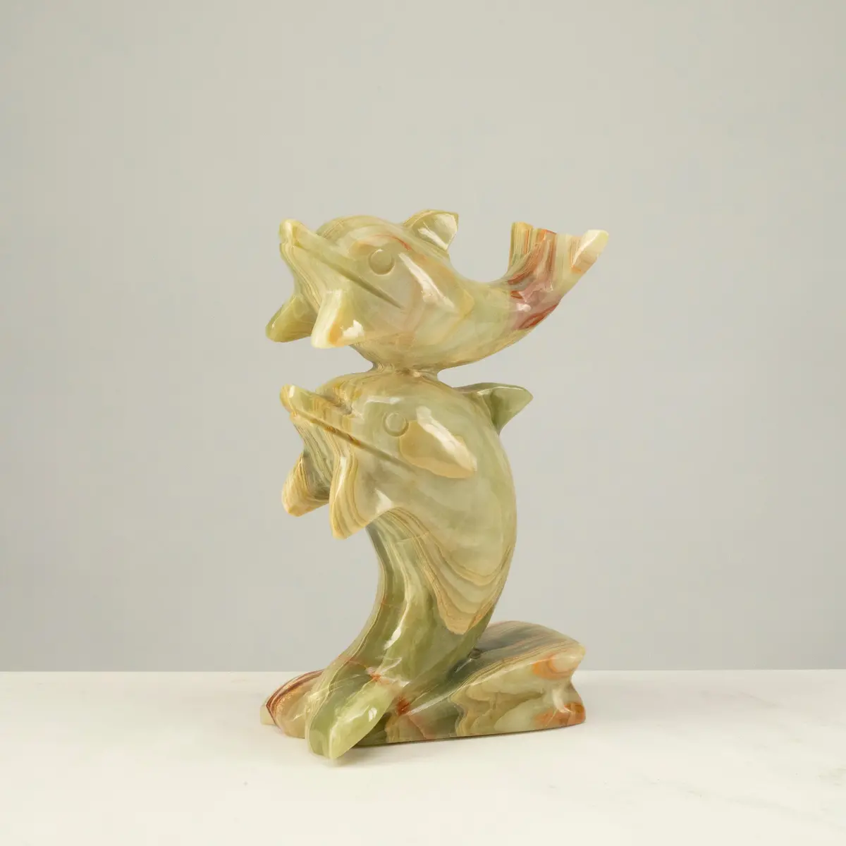 Pakistan Green Onyx Double Dolphin Carving 1