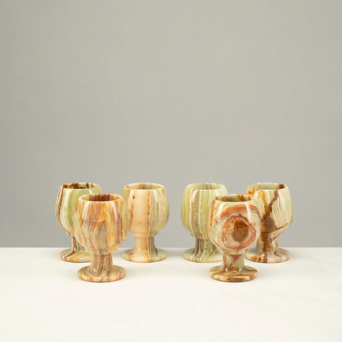 Pakistan Green Onyx Sherry Glass Set In Felt Box - Set Of 6 1
