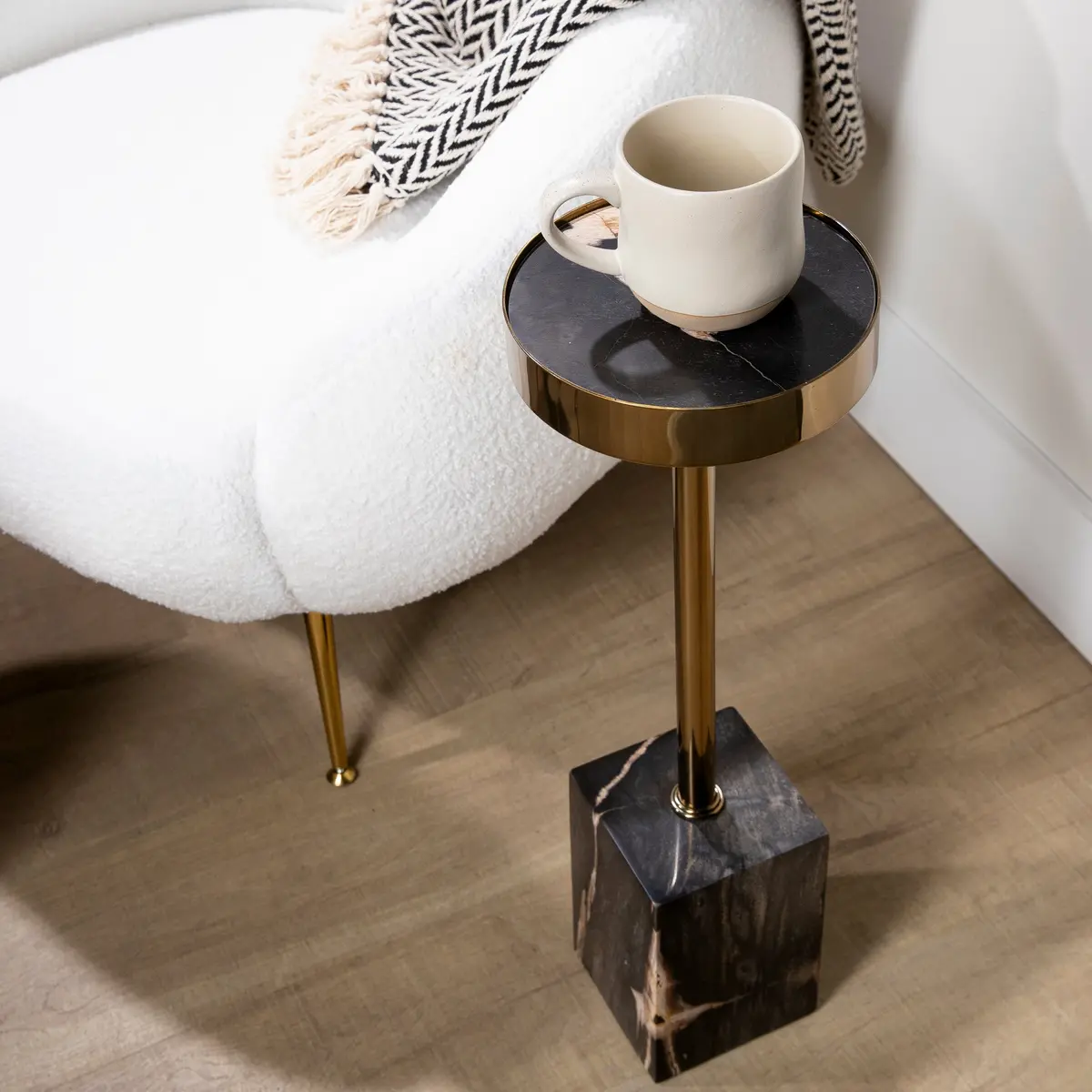 25" Black Petrified Wood Drink Table With Cube Base 1