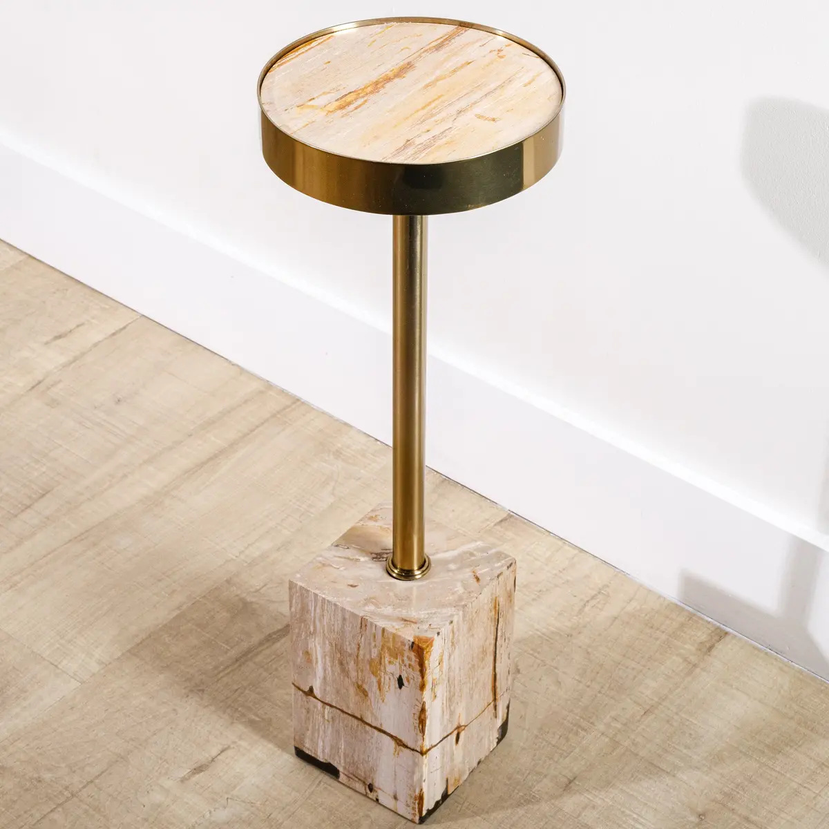 25" Brown Petrified Wood Drink Table With Cube Base 1