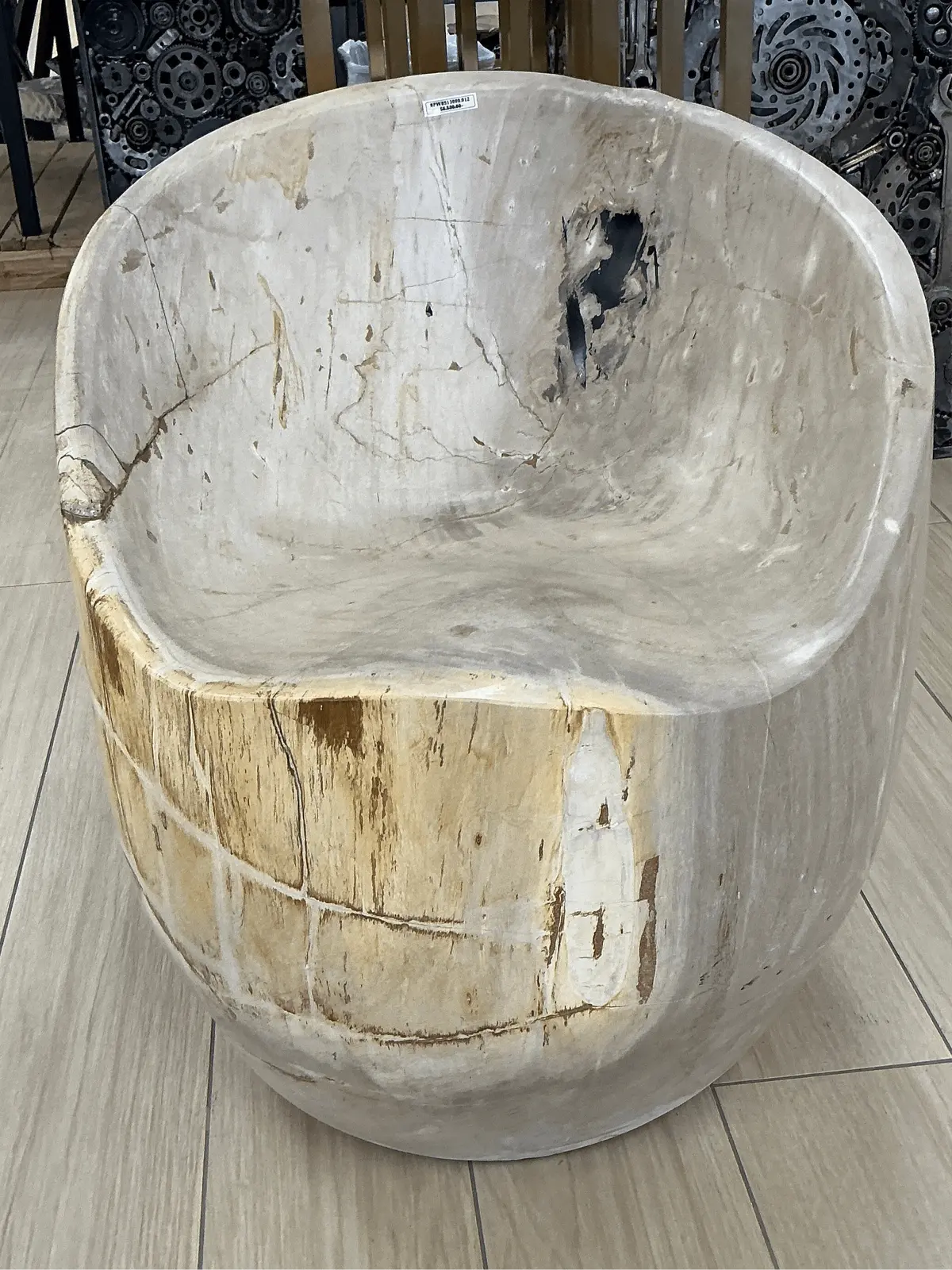 28" Brown Petrified Wood Backrest Stool / Chair 1
