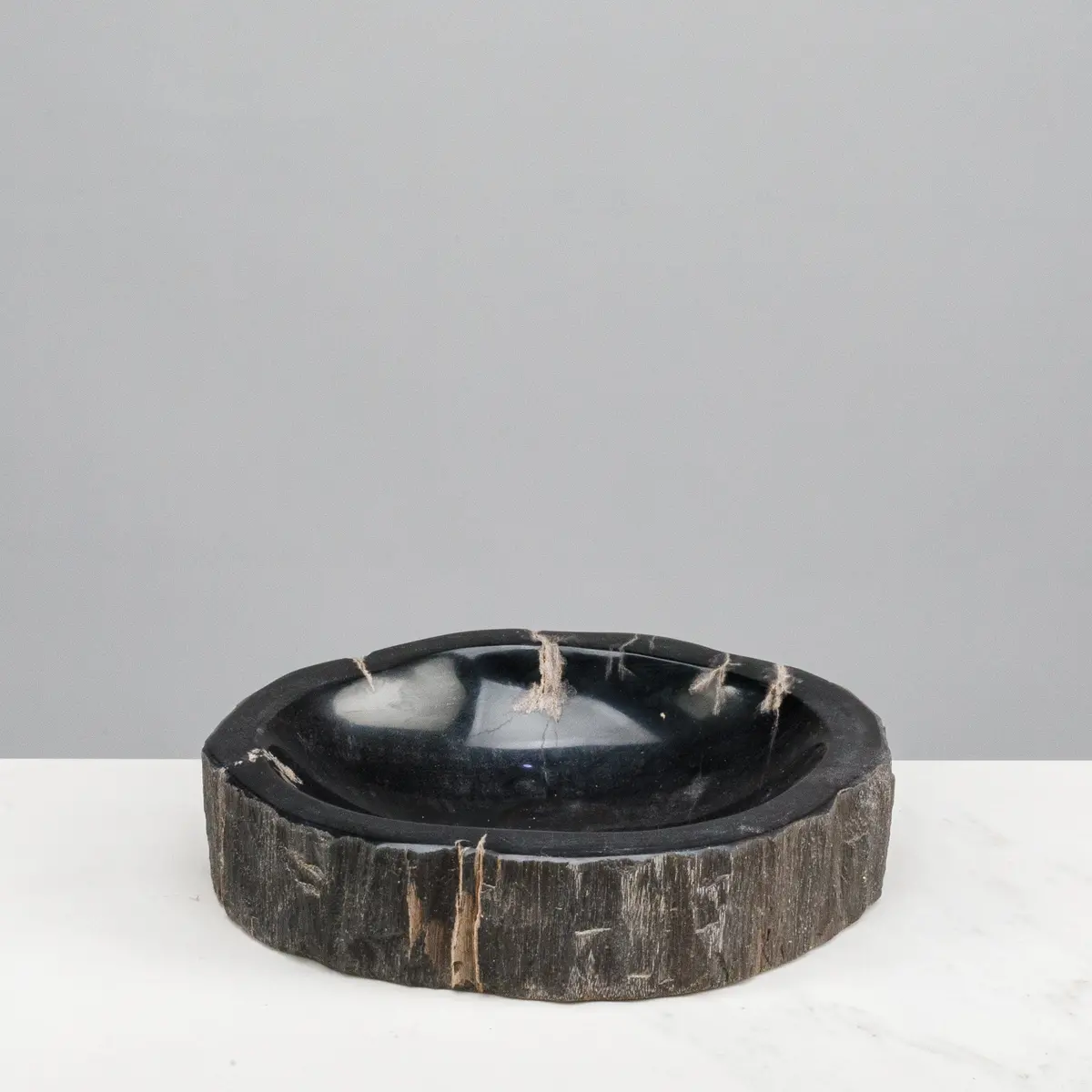 7" Black Petrified Wood Catchall Organizing Bowl & Jewelry Dish 1