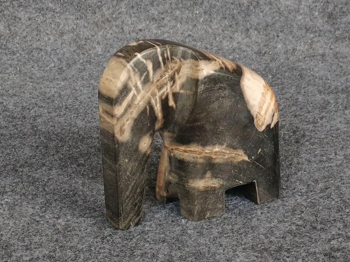Black Petrified Wood Elephant 5" 1
