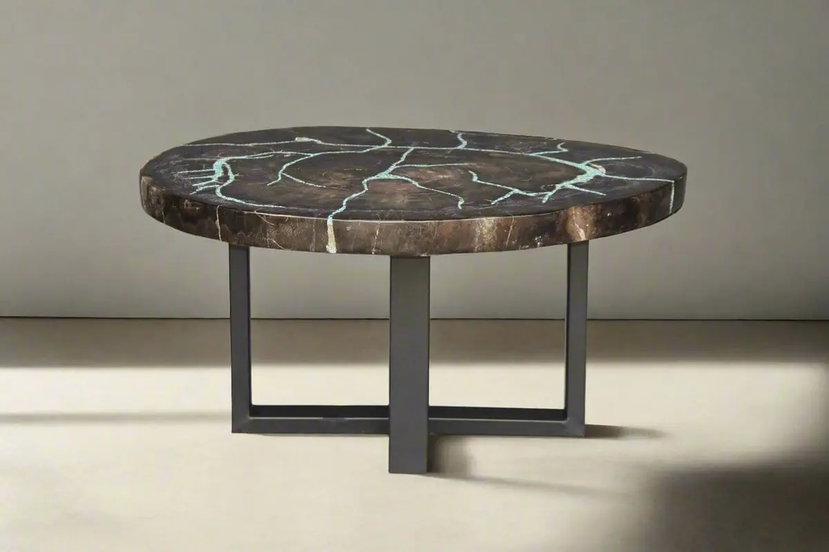 Petrified Wood Round Coffee Howlite Turquoise Inlayed Table 32" / 99 Lbs 1