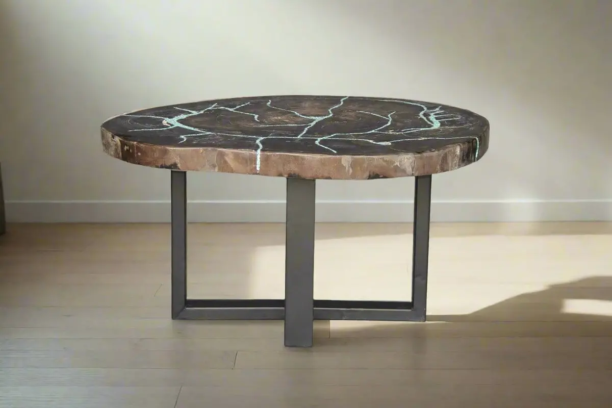 Petrified Wood Round Coffee Howlite Turquoise Inlayed Table 32" / 99 Lbs 2