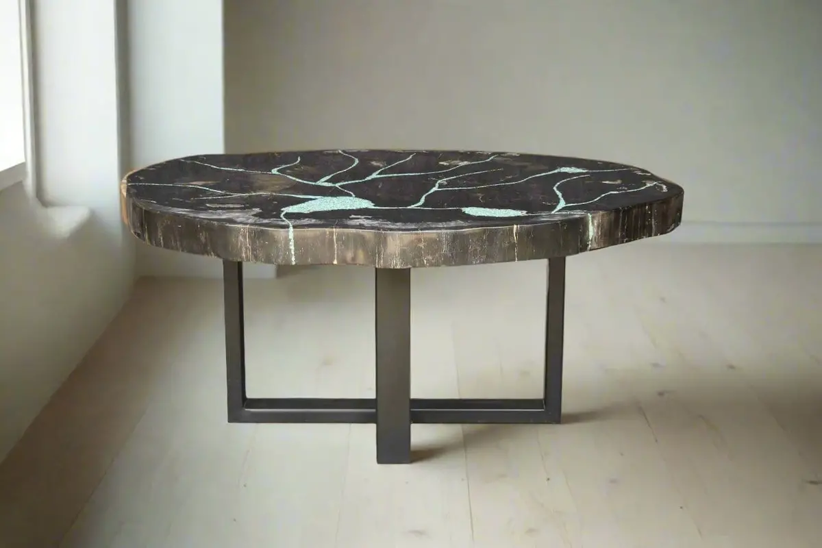 Petrified Wood Round Coffee Howlite Turquoise Inlayed Table 39" / 163 Lbs 1