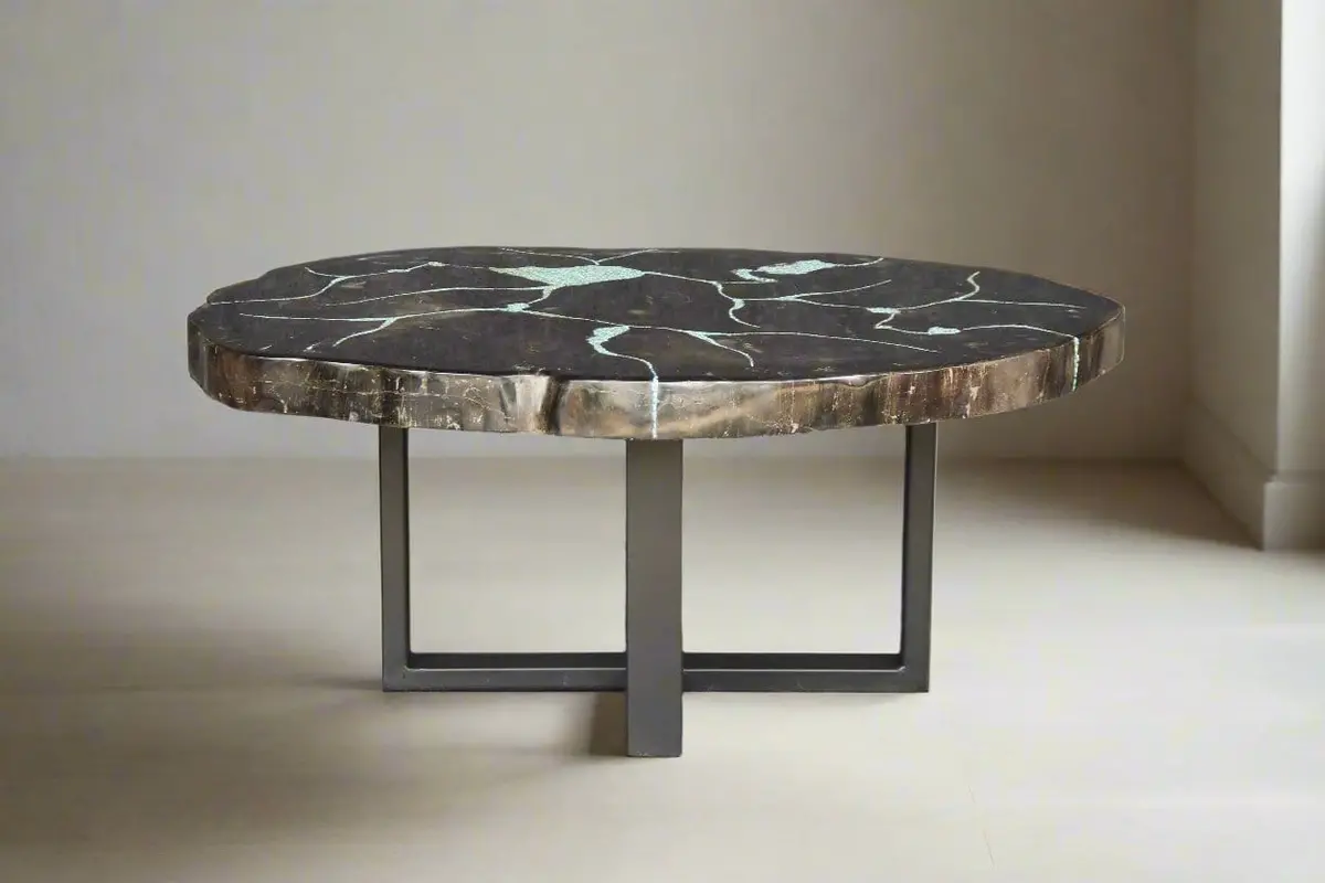 Petrified Wood Round Coffee Howlite Turquoise Inlayed Table 39" / 169 Lbs 1