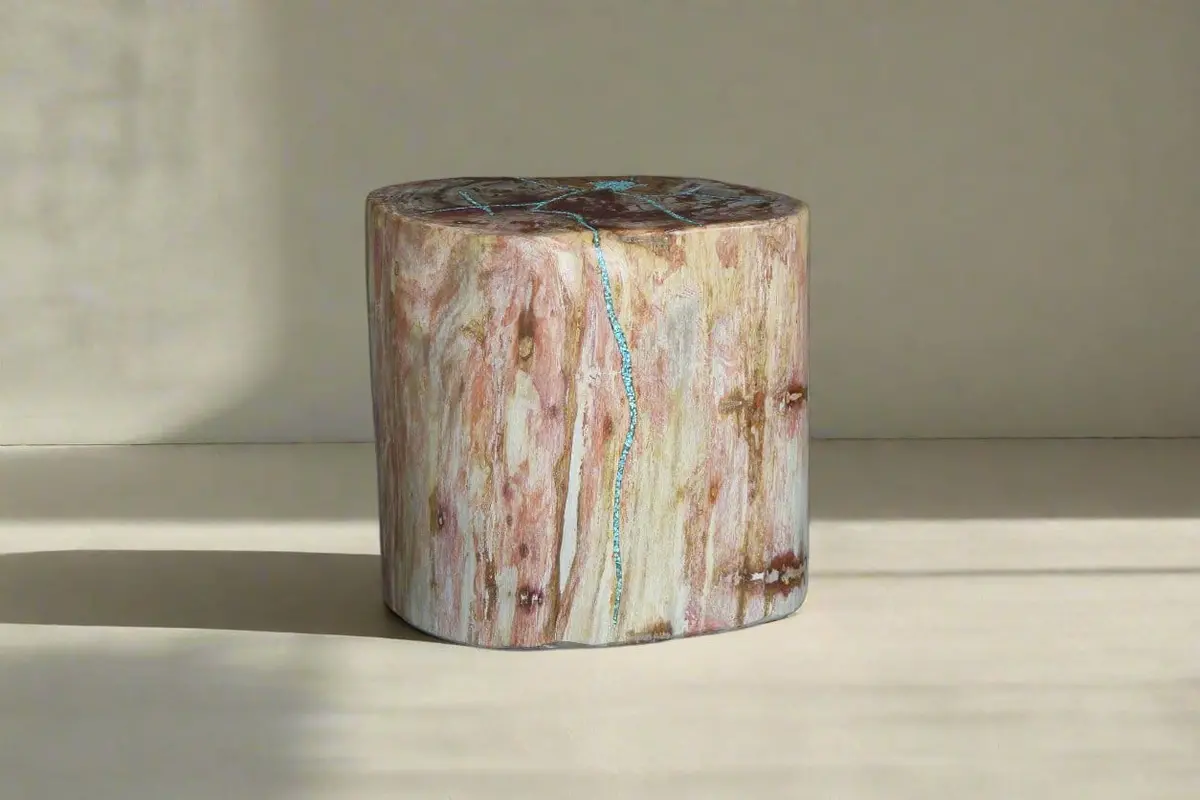 Petrified Wood Round Stump Howlite Turquoise Inlayed 17" / 216 Lbs 1