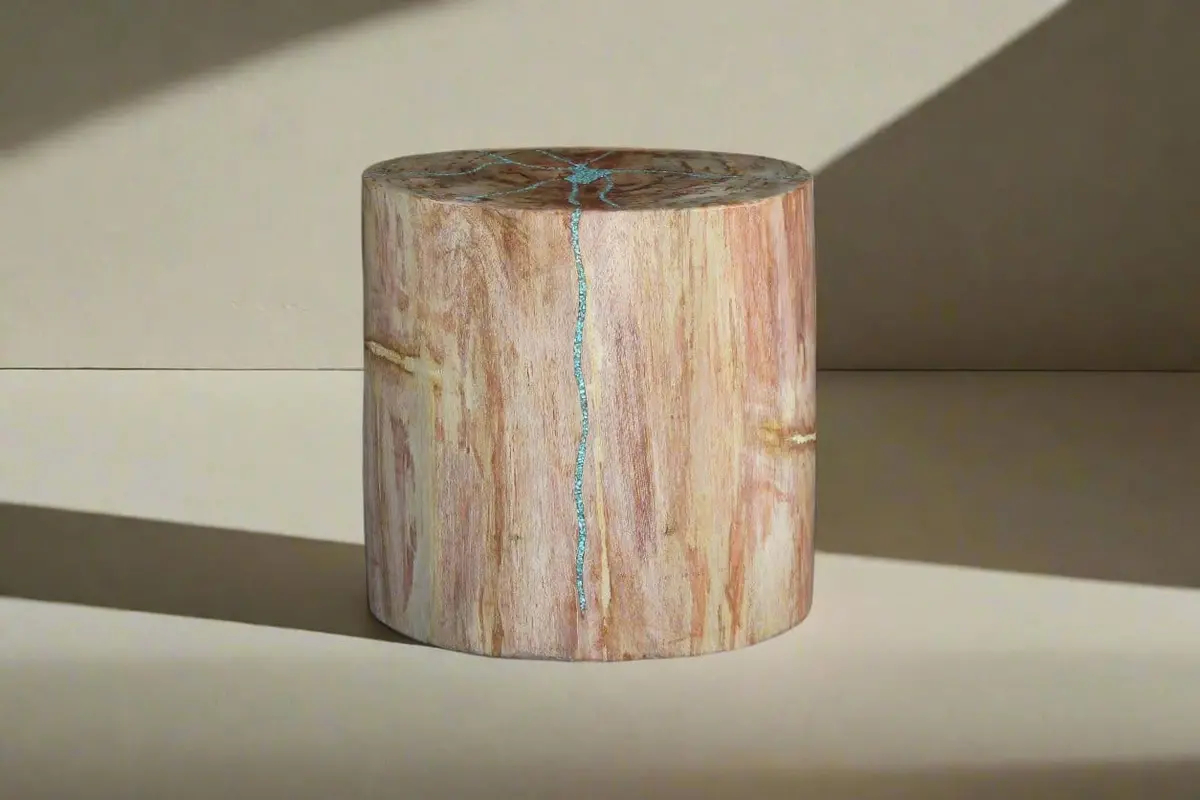 Petrified Wood Round Stump Howlite Turquoise Inlayed 19" / 262 Lbs 1