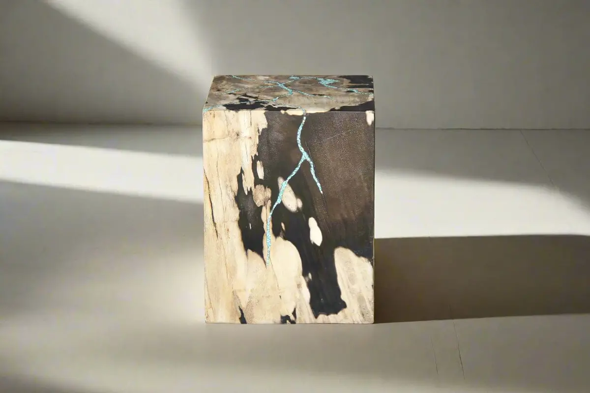 Petrified Wood Square Stump Howlite Turquoise Inlayed  12" / 167 Lbs 1