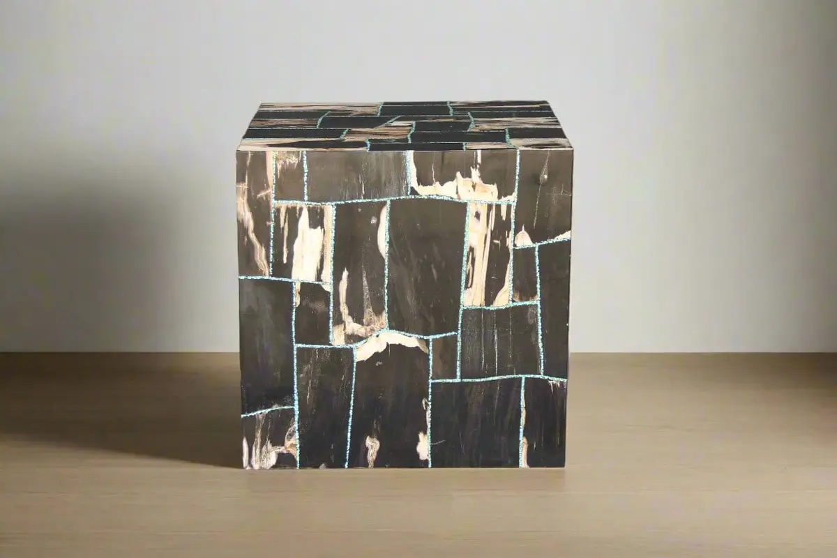 Petrified Wood Square Stump Howlite Turquoise Inlayed 24" / 249 Lbs 1