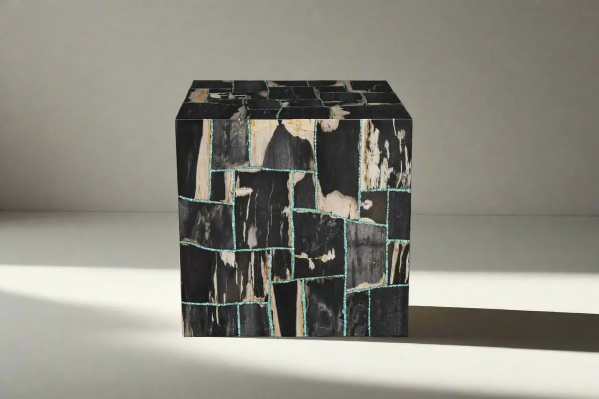 Petrified Wood Square Stump Howlite Turquoise Inlayed 24" / 249 Lbs 1