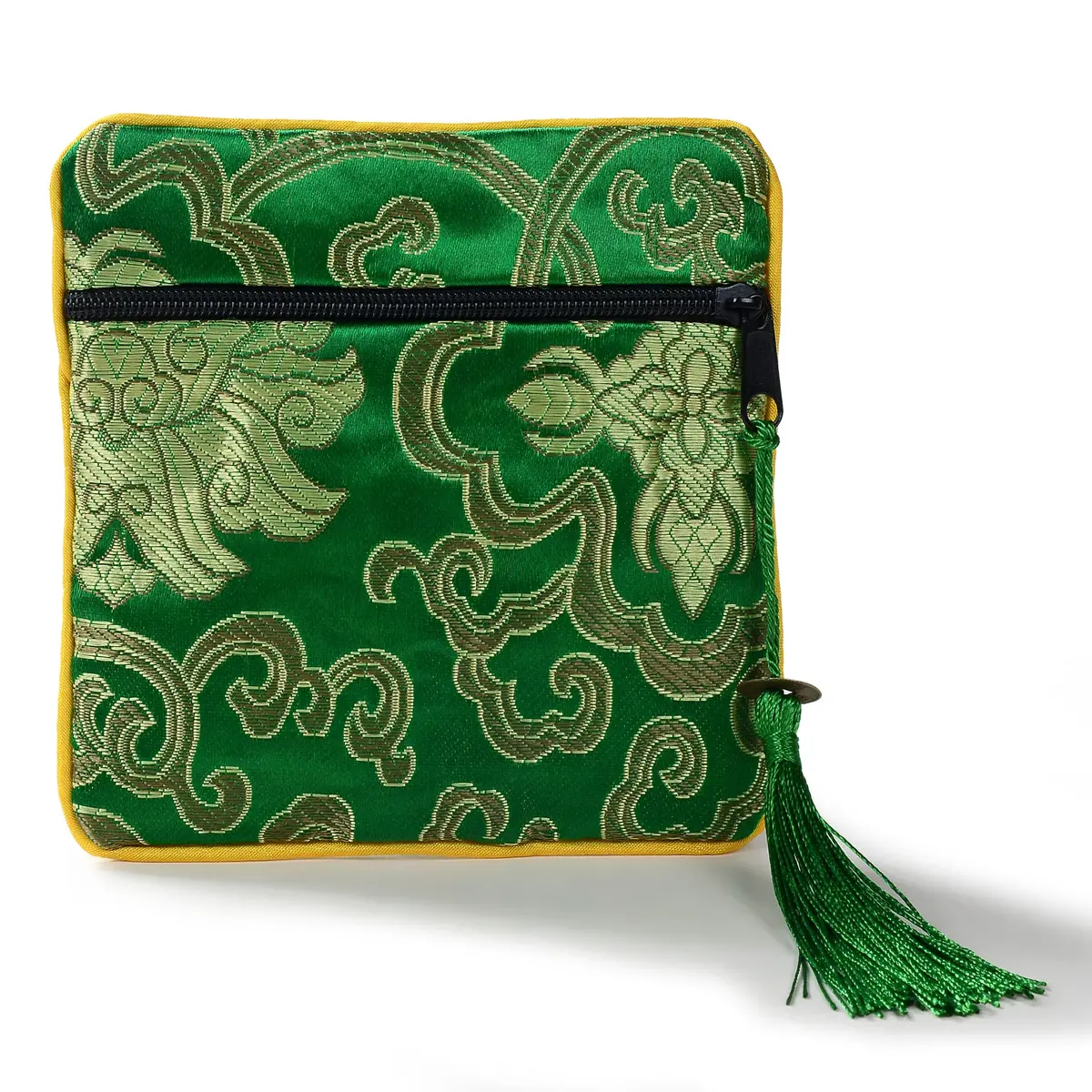 Green Silk Jewlery & Coin Pouch With Zipper 1