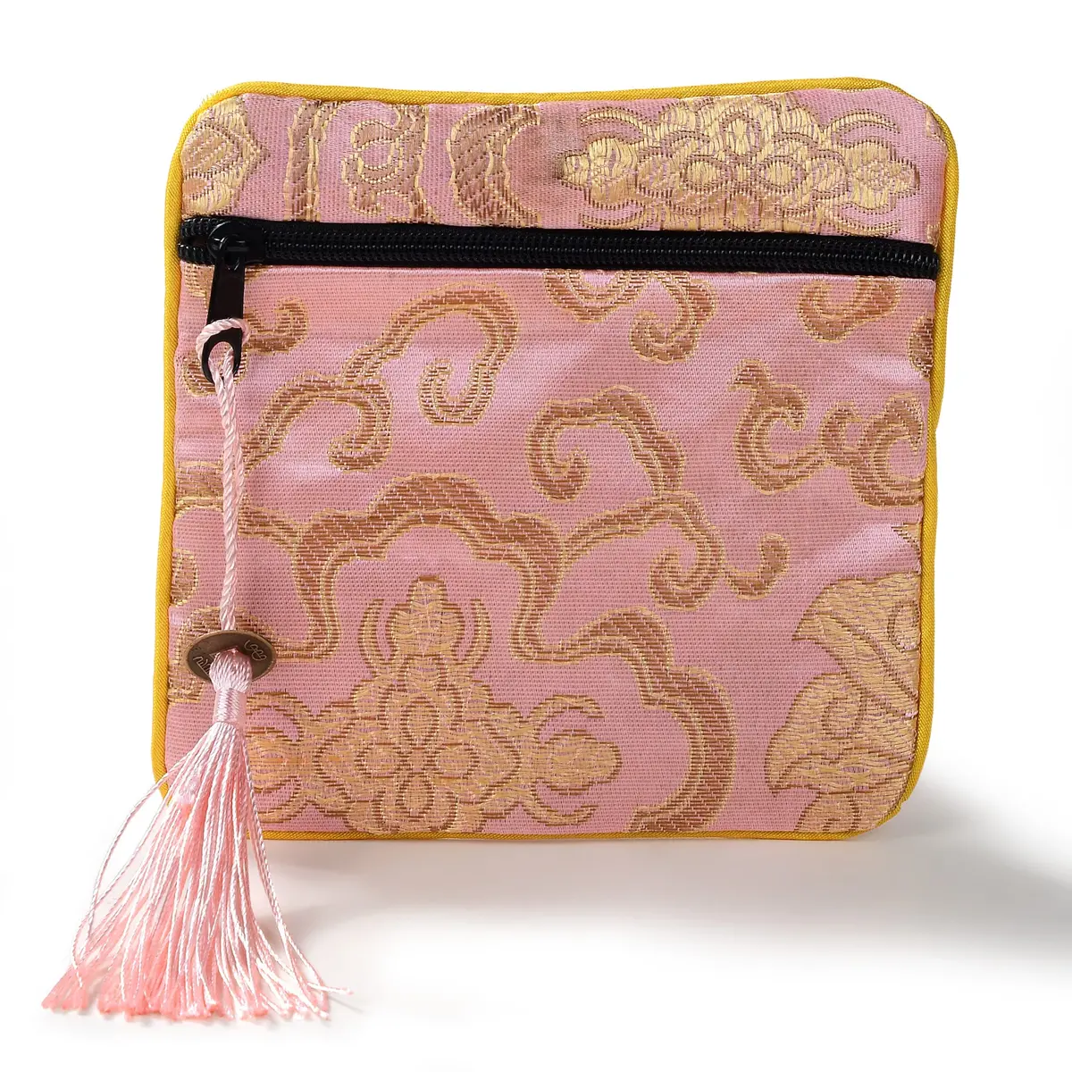 Pink Silk Jewlery & Coin Pouch With Zipper 1