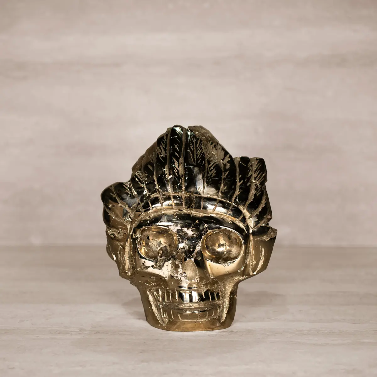 Natural Peru Pyrite Chief Skull Carving - 7.5" / 17.5 Lbs 1