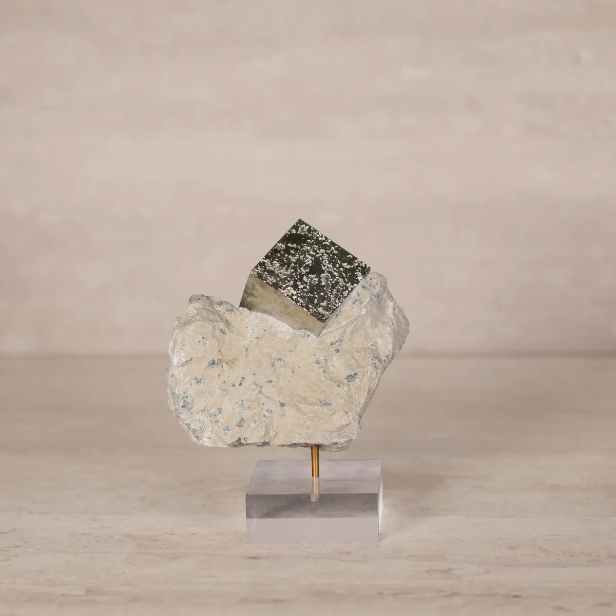 Natural Pyrite Cube On Stand From Spain - 5" / 545 Grams 1