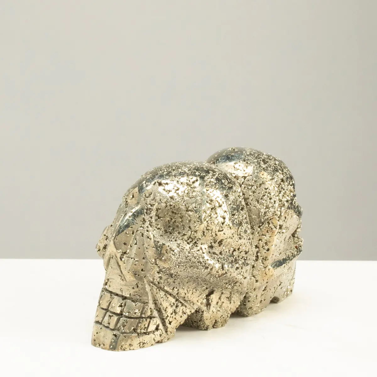 Peruvian Pyrite Double Skull Carving 5" / 1.8Lbs 1