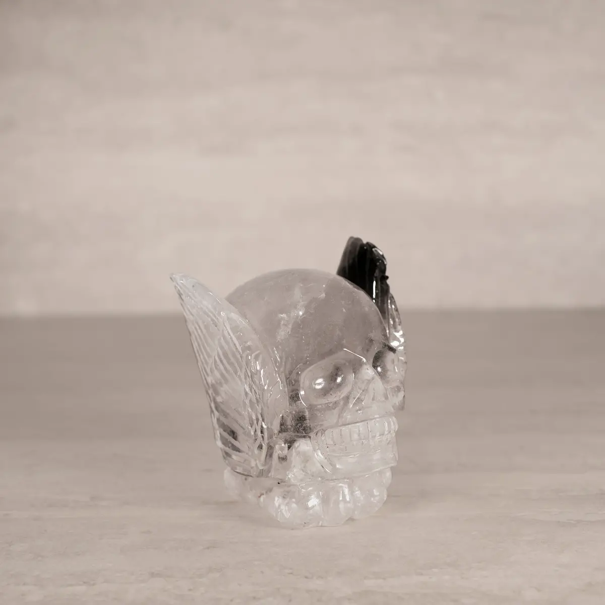 Natural Brazilian Chlorite Spiders On Quartz Skull Carving - 4.75" / 1,520 G 1
