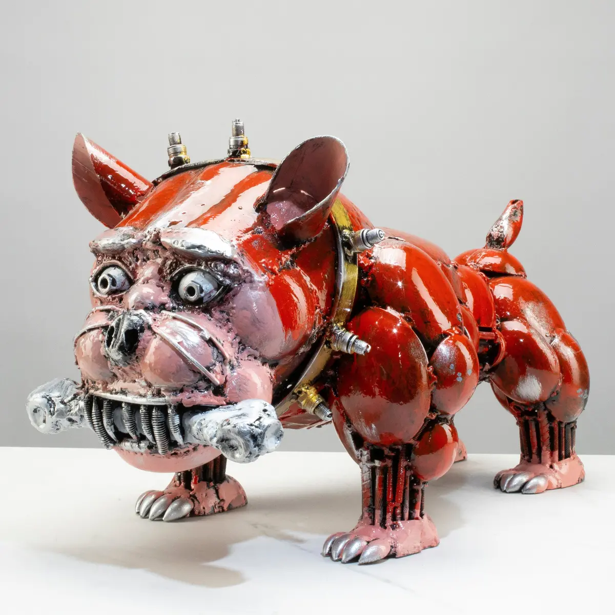 12" Bulldog Recycled Metal Art Sculpture 1