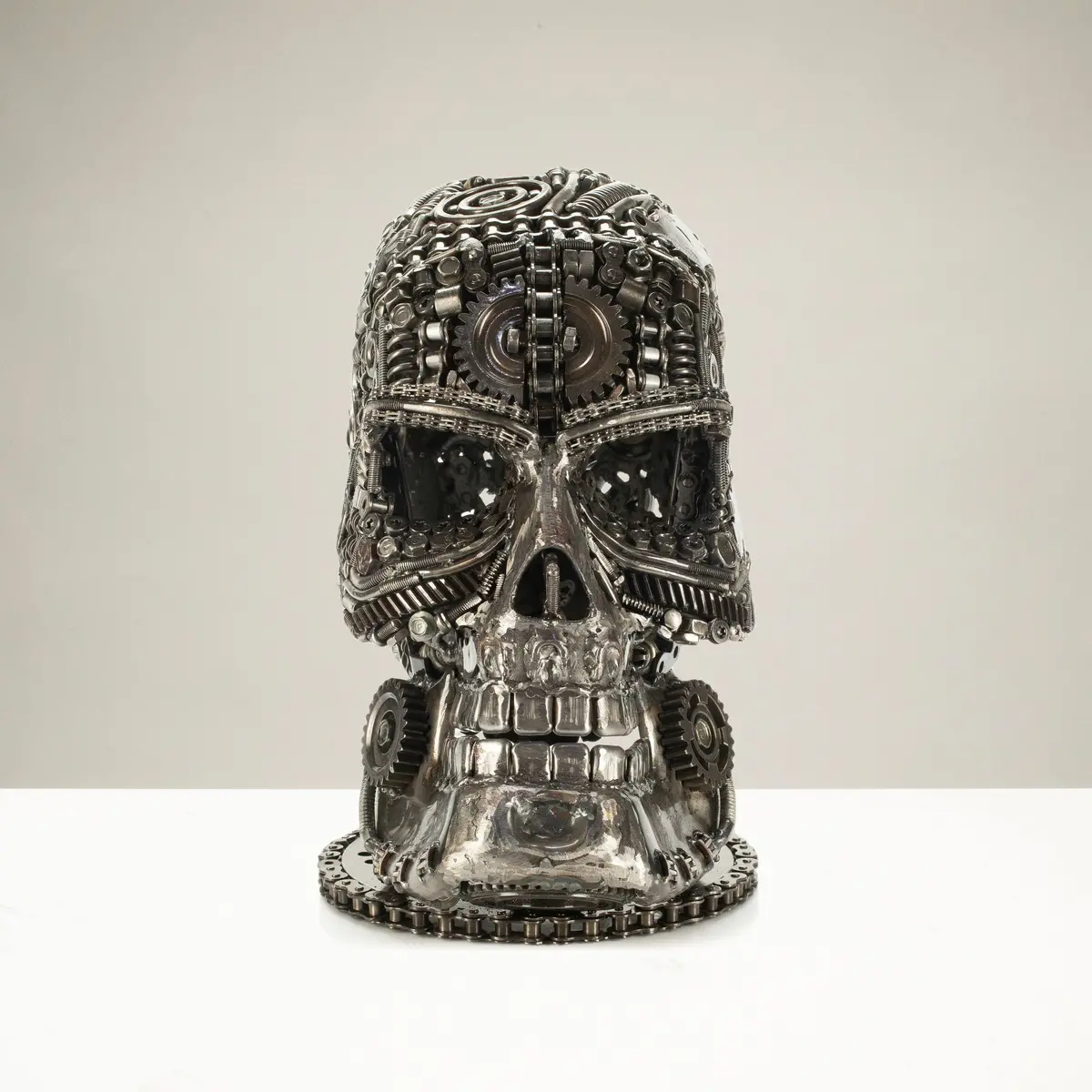 13" Skull Head Recycled Metal Art Sculpture 1