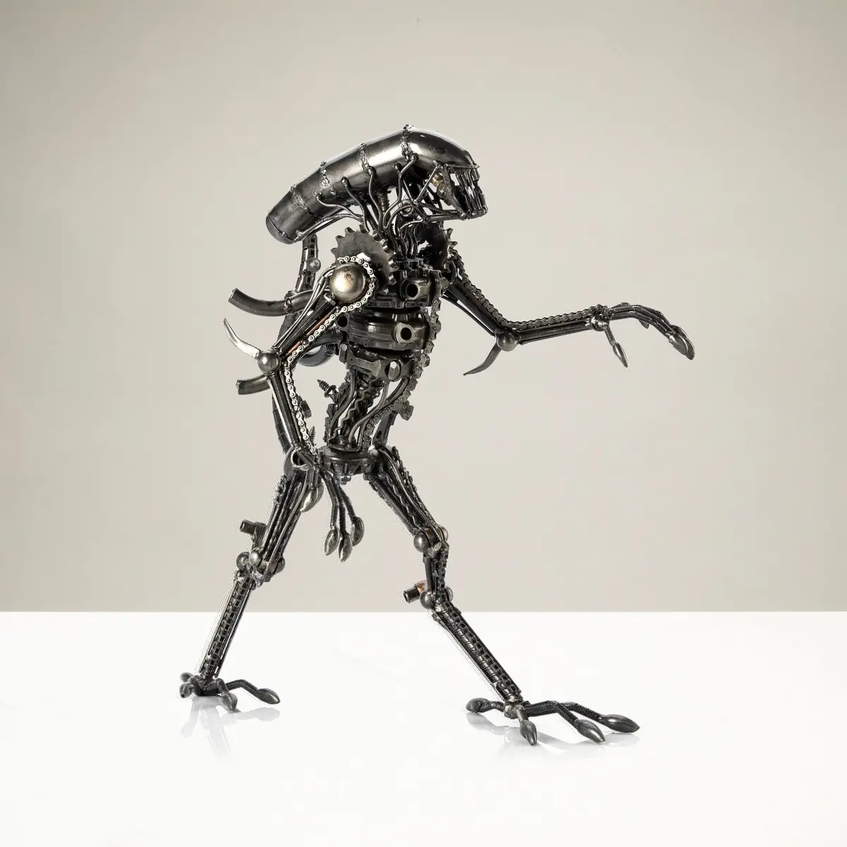 17" Alien Inspired Recycled Metal Sculpture 1