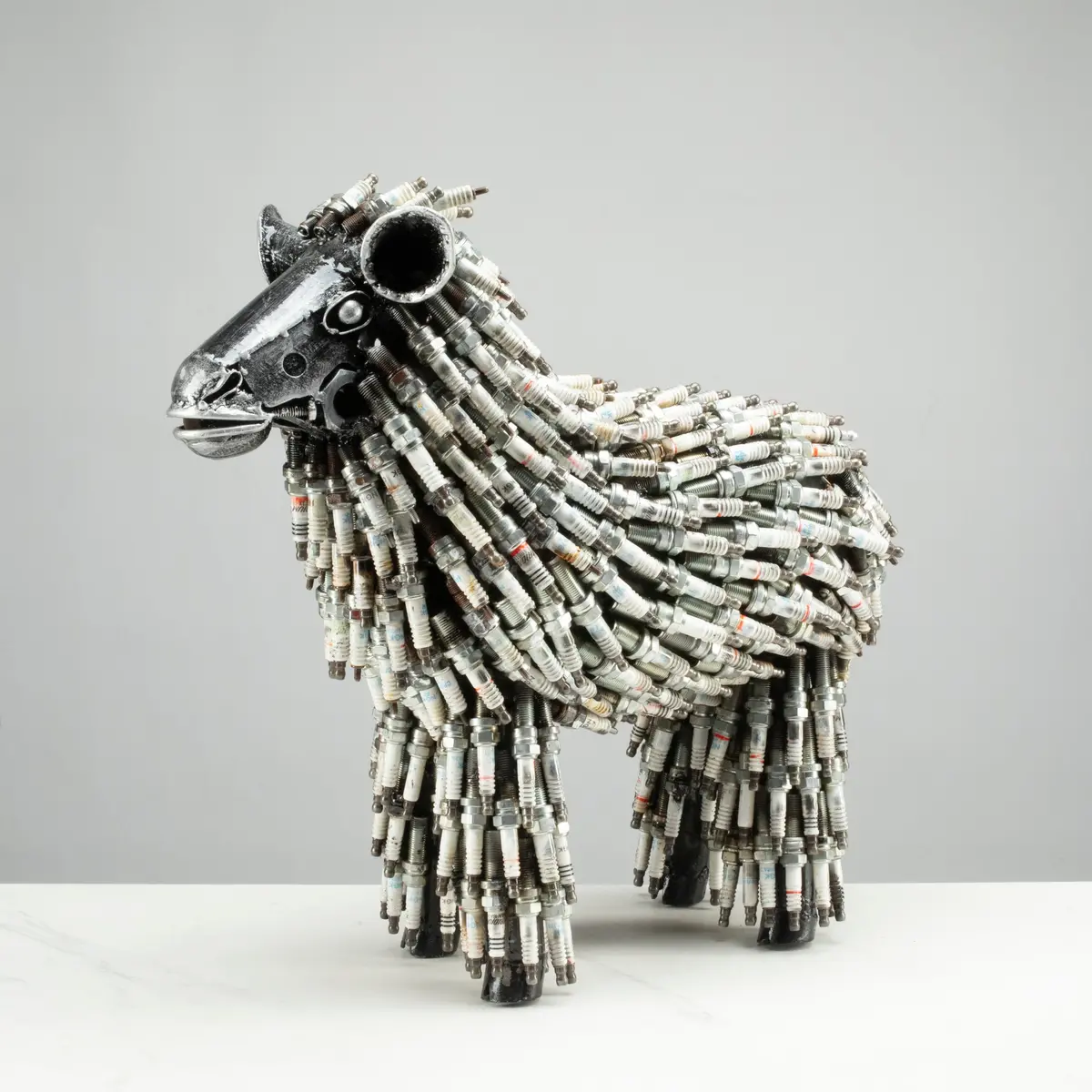 17" Spark Plug Small Sheep (500+) Recycled Metal Sculpture 1