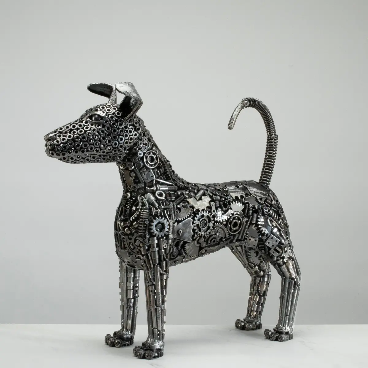 20" Bull Terrier Dog Recycled Metal Art Sculpture 1