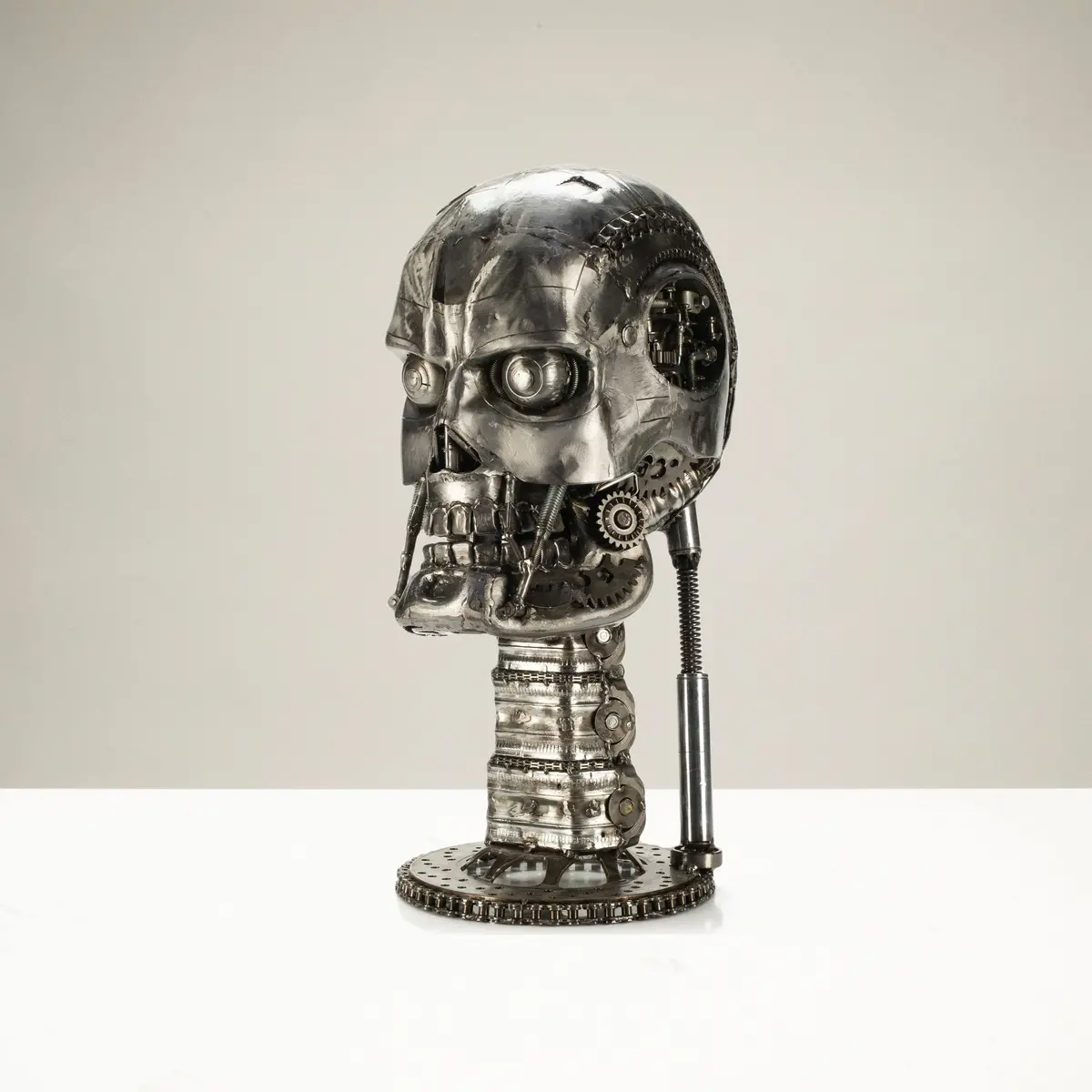 21" Terminator Inspired Head Recycled Metal Art Sculpture 1