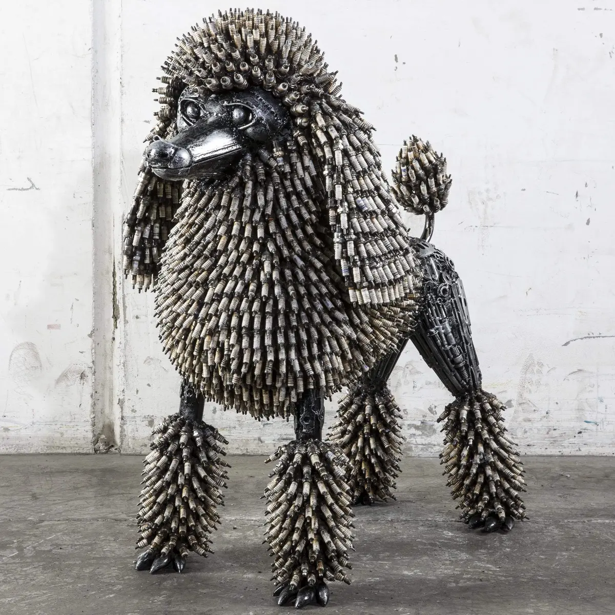 24" Spark Plug Poodle Recycled Metal Art Sculpture 1