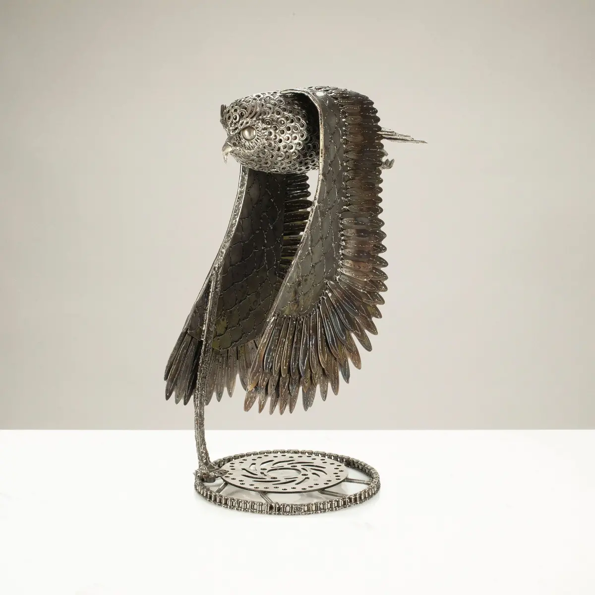 27" Flying Owl Recycled Metal Art Sculpture 1