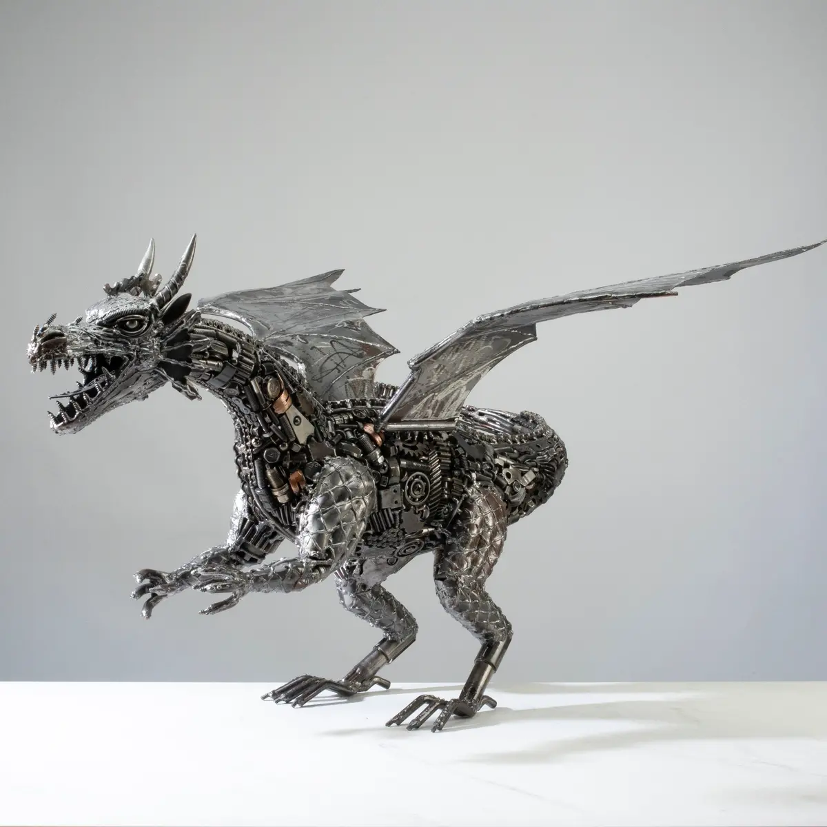 30" Dragon Recycled Metal Art Sculpture 1