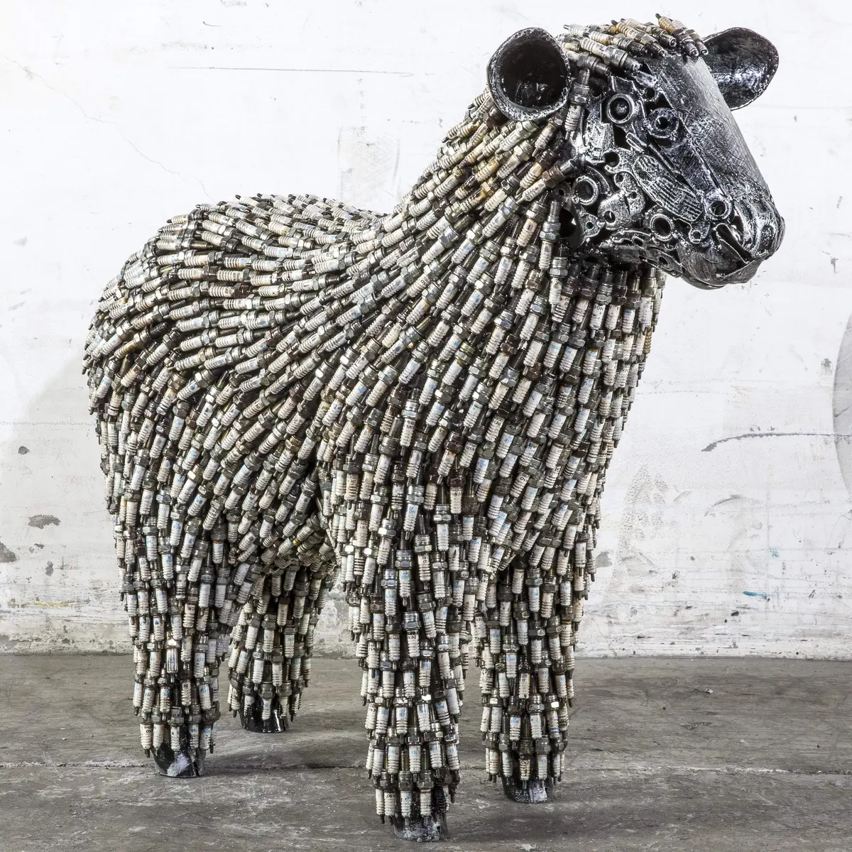 30" Spark Plug Medium Sheep (1,300+) Recycled Metal Sculpture 1