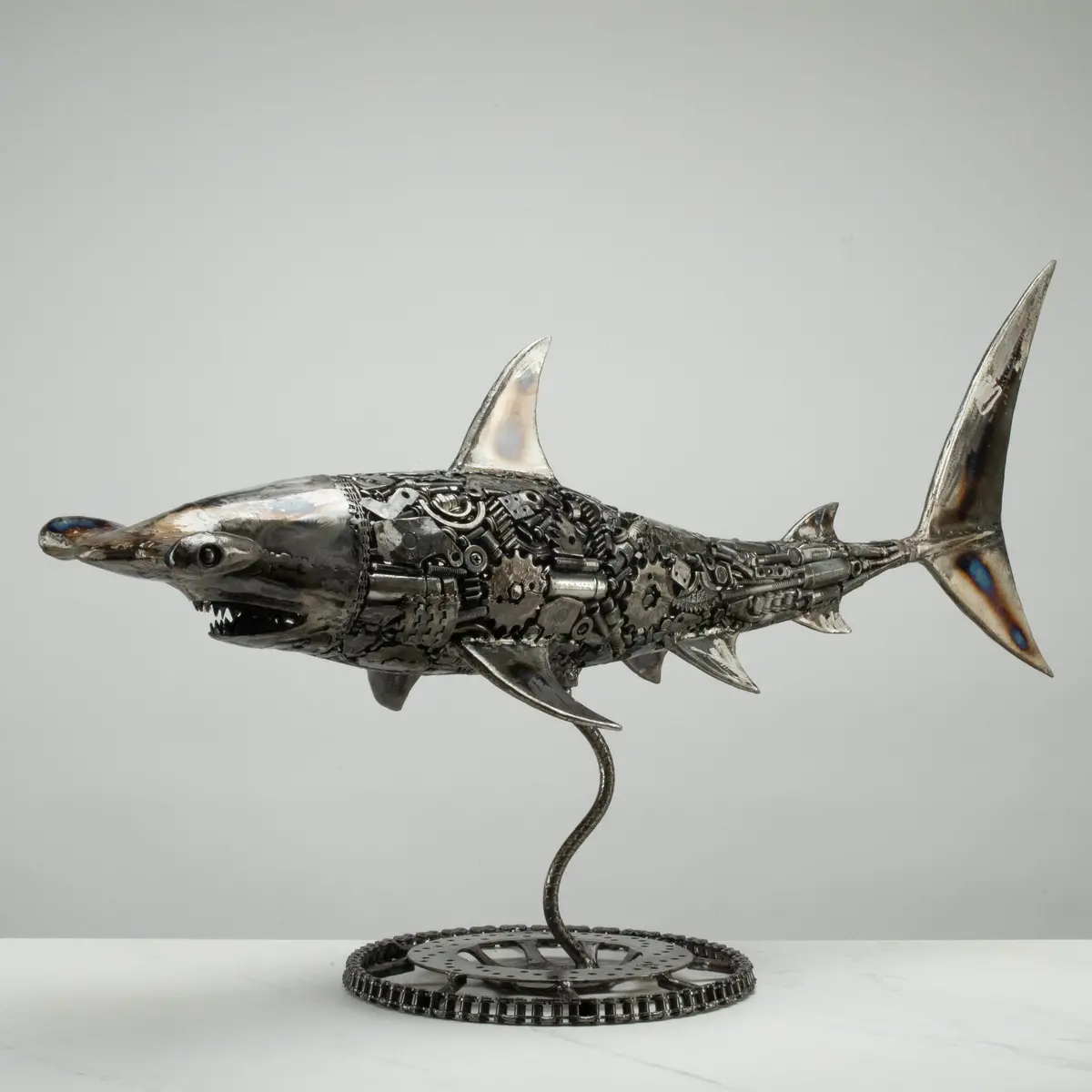 38" Hammerhead Shark Recycled Metal Art Sculpture 1