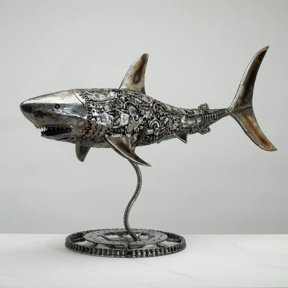 39" Great White Shark Recycled Metal Art Sculpture 1