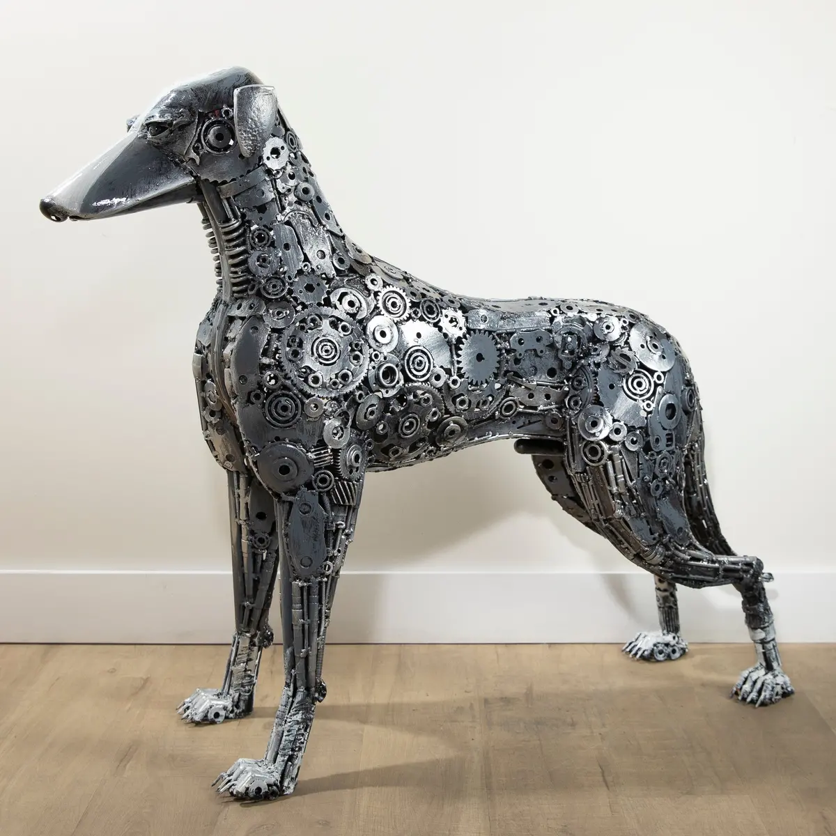 40" Greyhound Dog Recycled Metal Art Sculpture 1