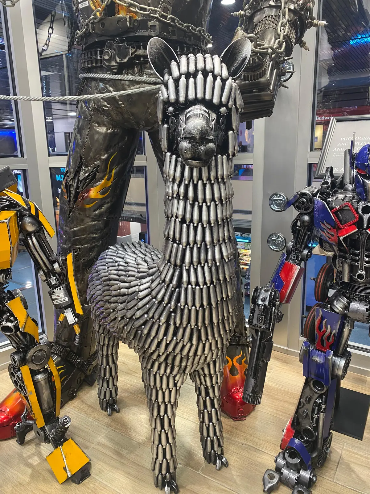55" Co2 Canister Alpaca Recycled Metal Art Sculpture 1