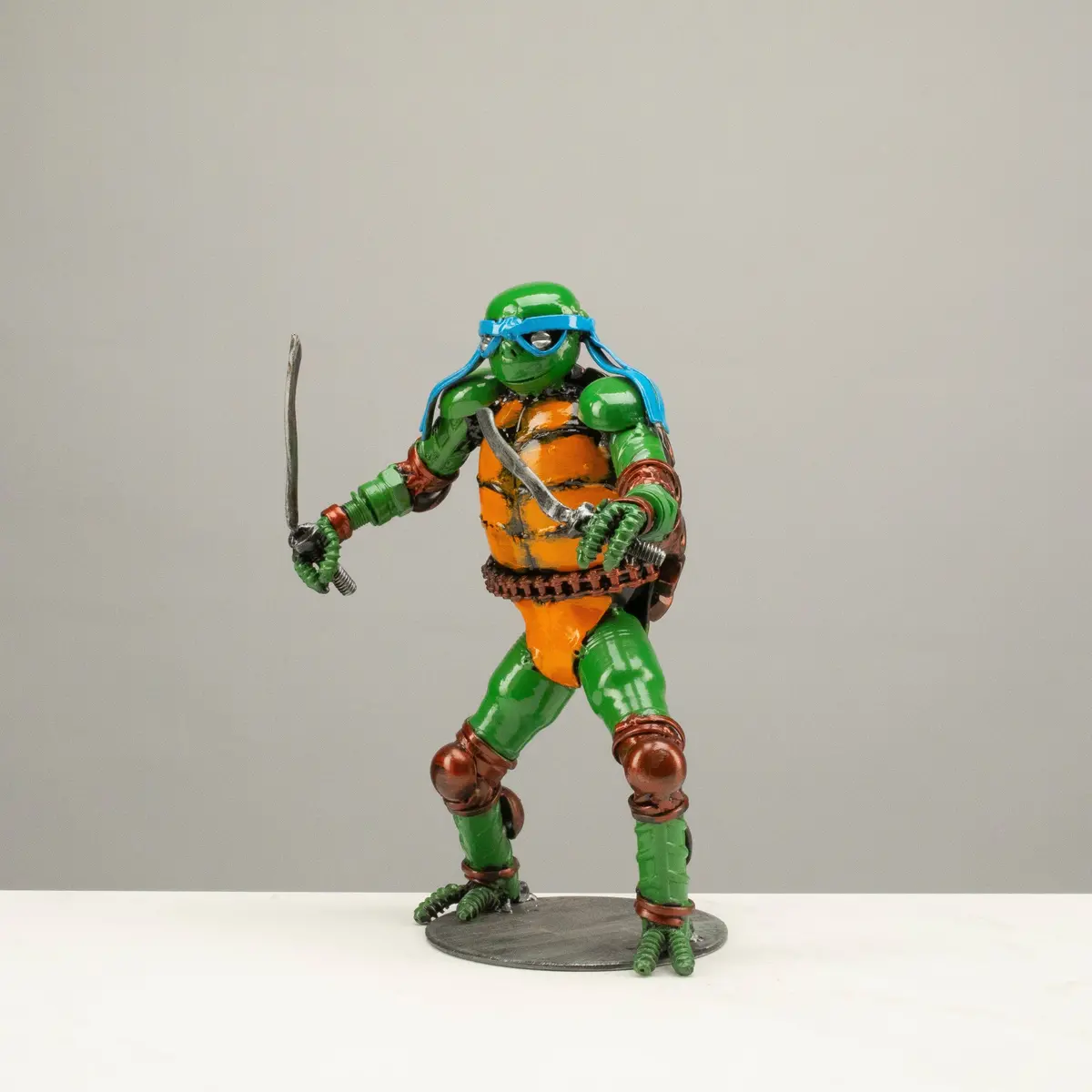 9.5" Leonadro Ninja Turtle Inspired Recycled Metal Sculpture 1
