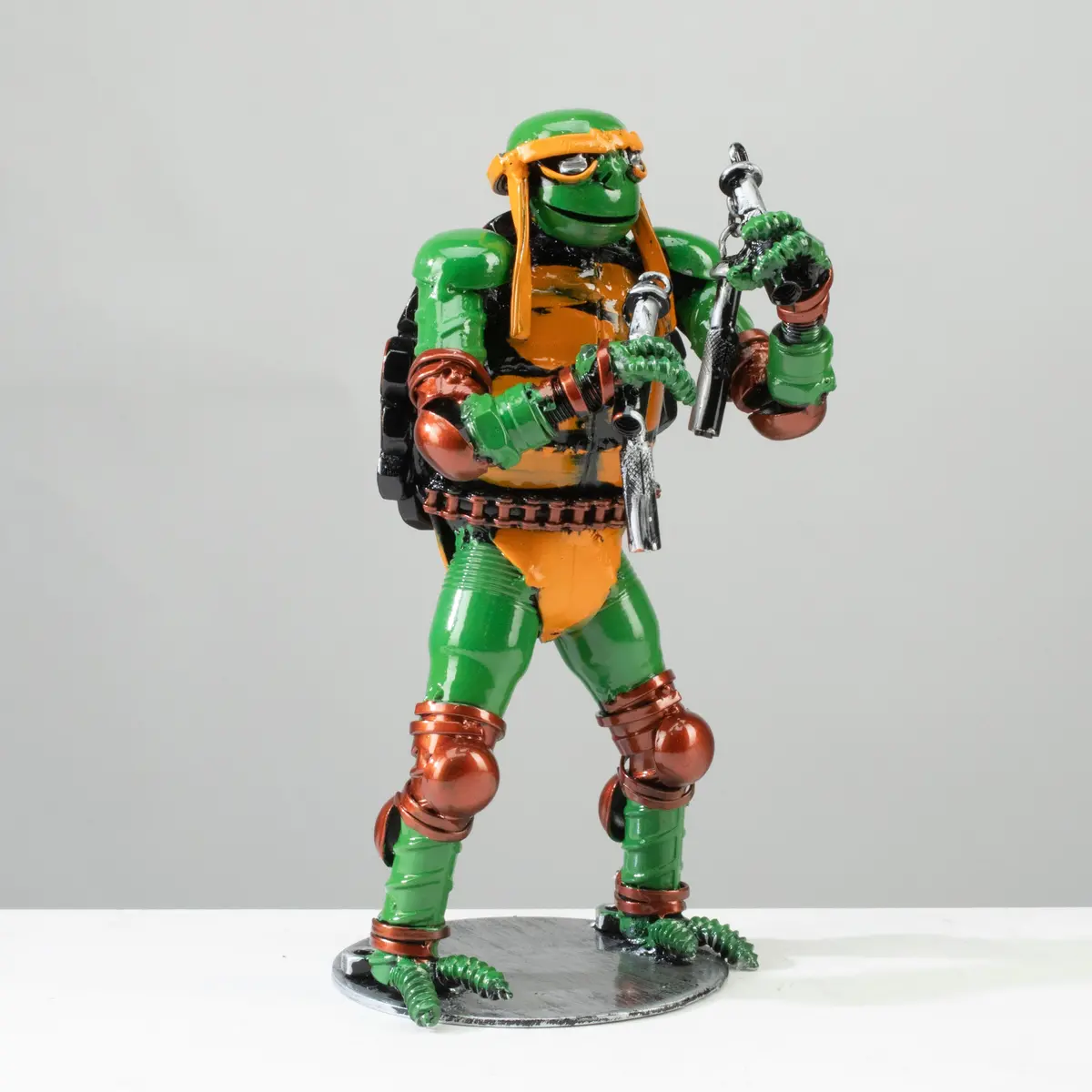 9.5" Michelangelo Ninja Turtle Inspired Recycled Metal Sculpture 1