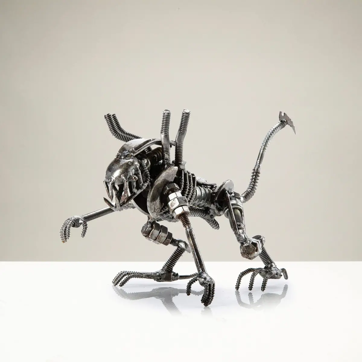Alien Crouched Inspired Recycled Metal Sculpture 1