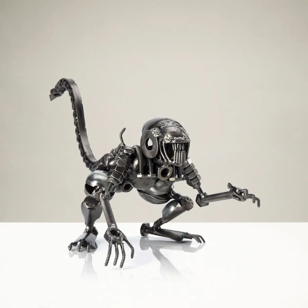 Alien Crouched Inspired Recycled Metal Sculpture 1