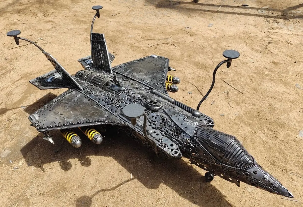 Fighter Jet Airplane F-35 Inspired Recycled Metal Art Table 1