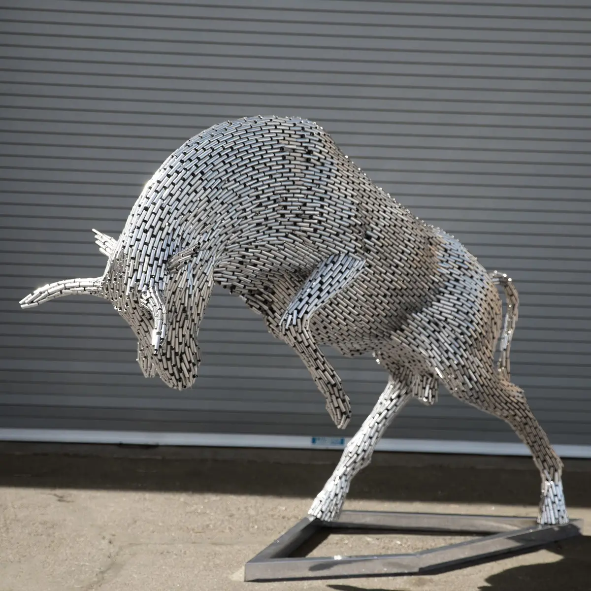 Jumping Bull Stainless Steel Pipe Sculpture 1