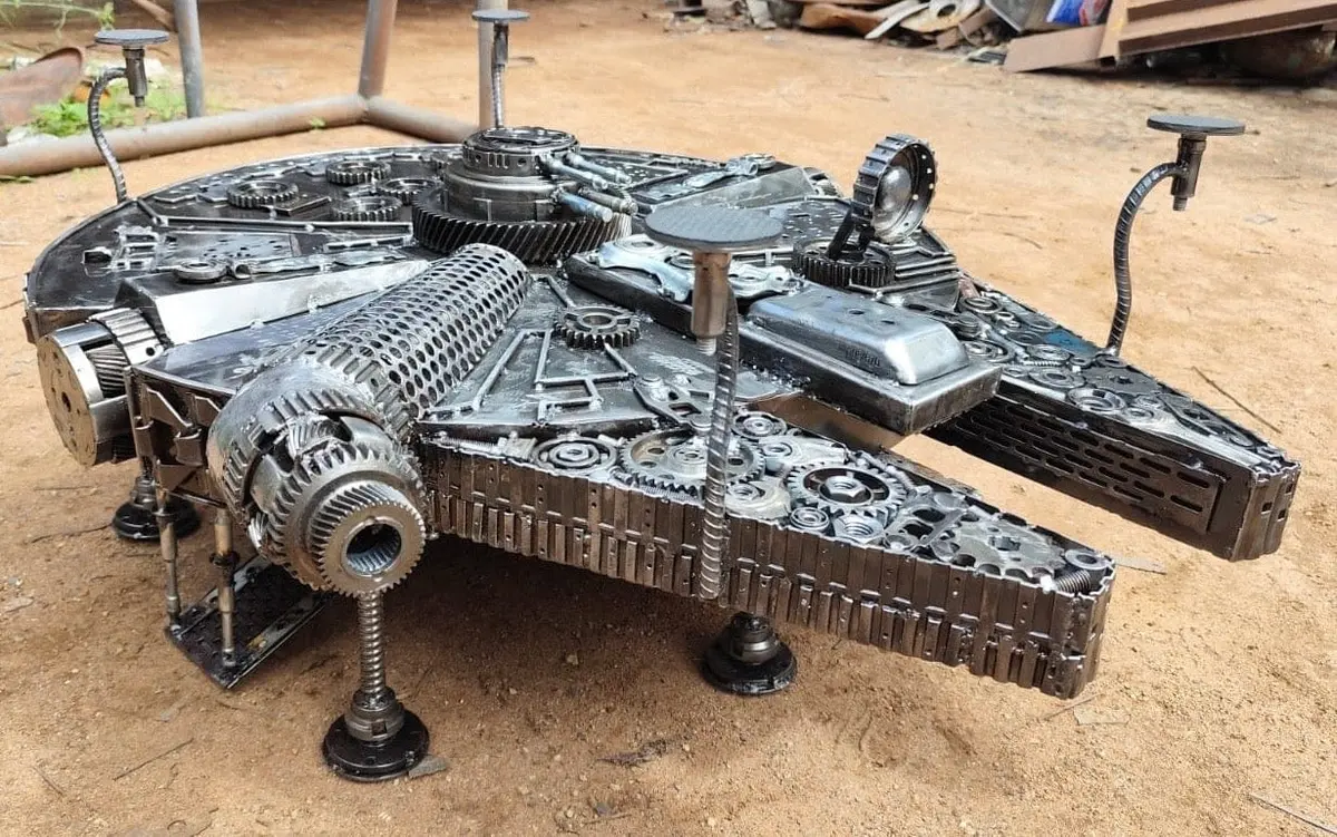 Millennium Falcon Inspired Recycled Metal Art Table 1