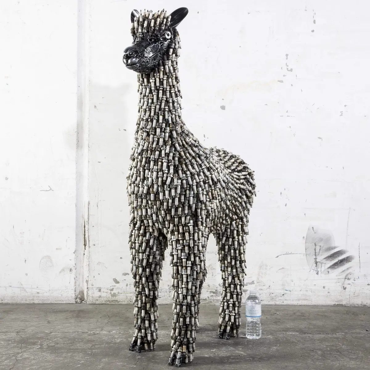 55" Spark Plug Alpaca (2,800+) Recycled Metal Sculpture 1