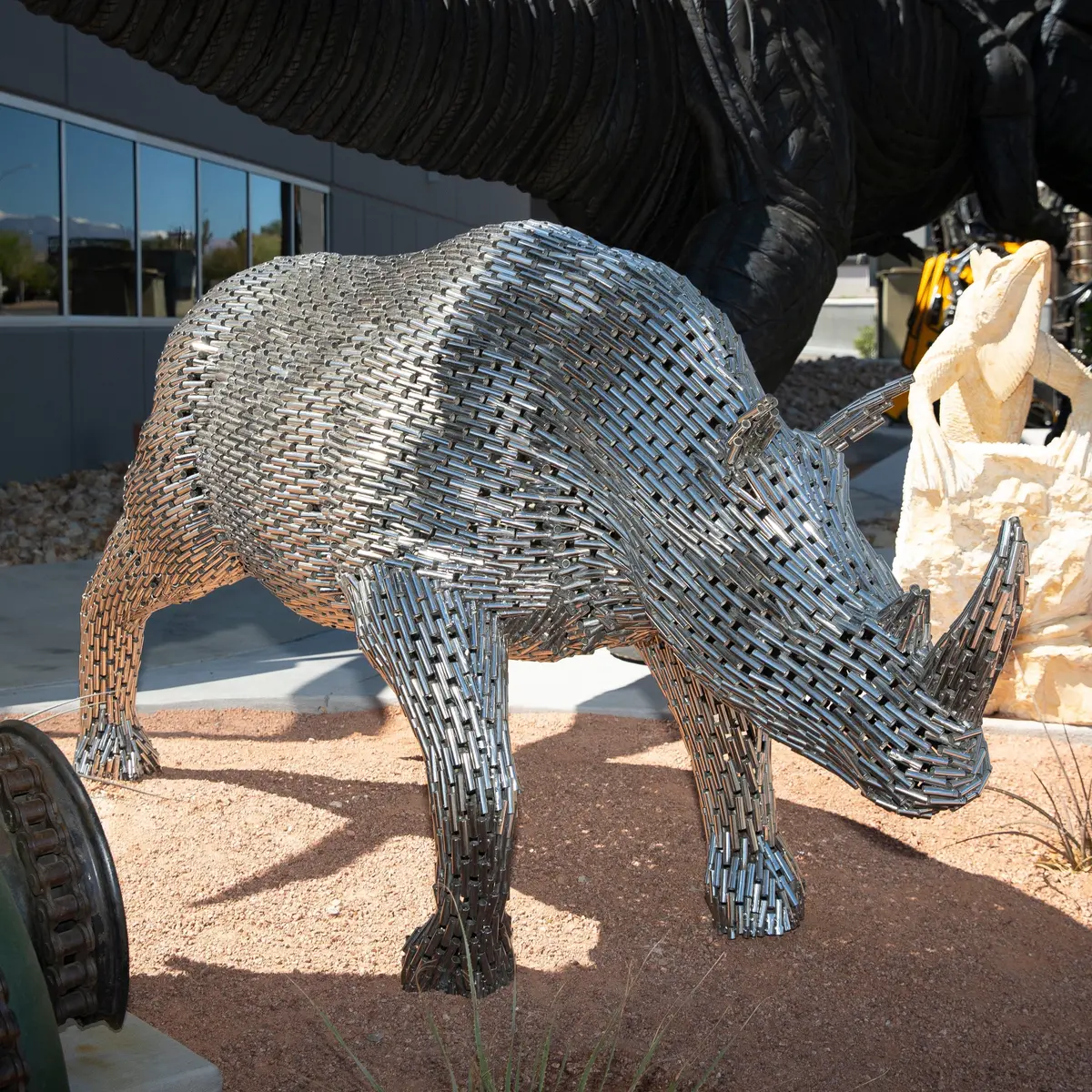 Walking Rhino Stainless Steel Pipe Sculpture 1