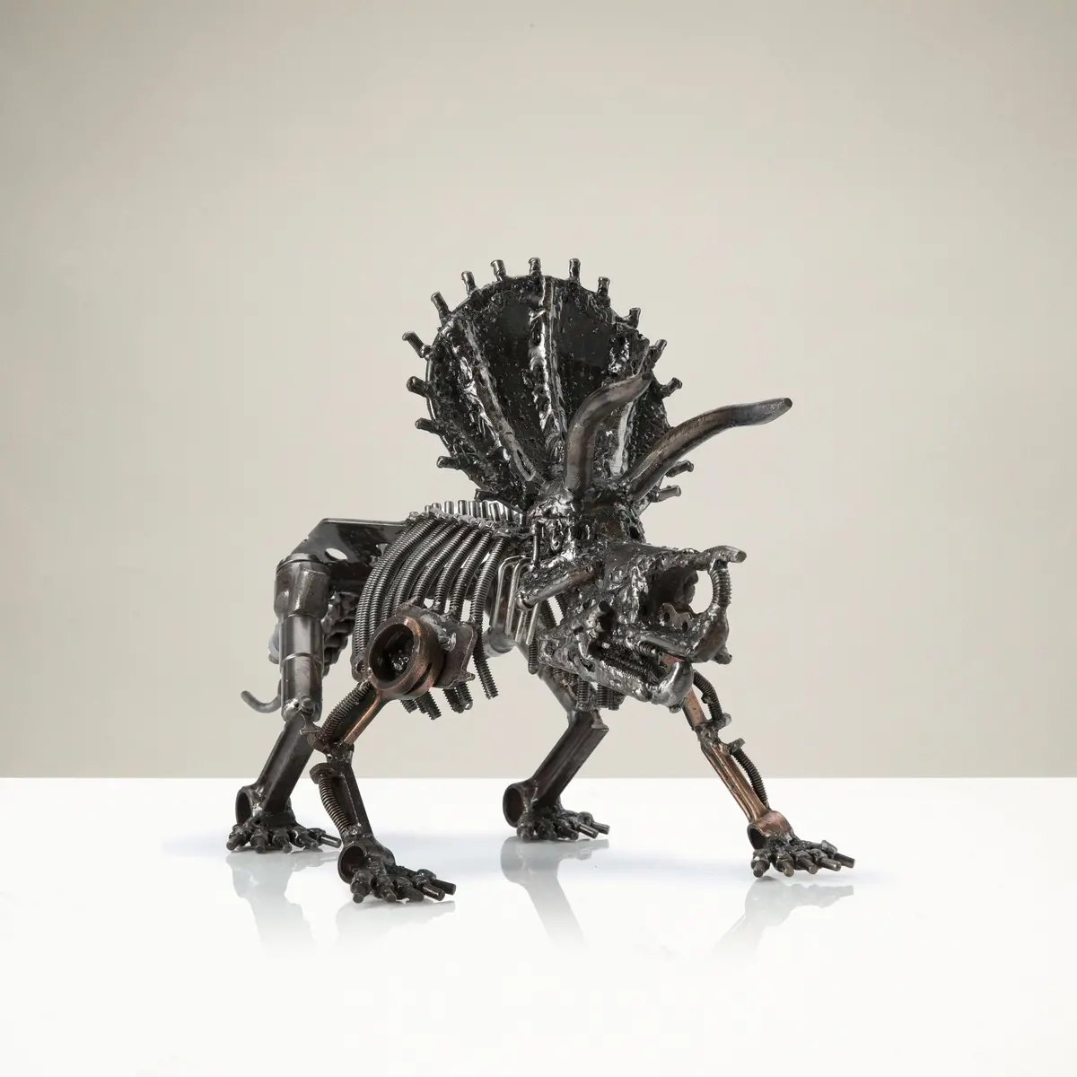 Triceratops Skeleton Inspired Recycled Metal Sculpture 1